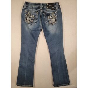 Miss Me Signature Boot Jeans 30 x 32 Fleur De Lis Rhinestone Embellished